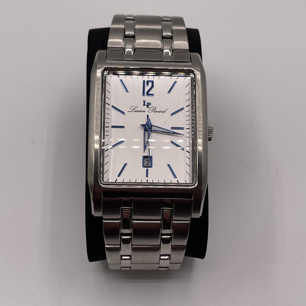Lucien Piccard Watch Women 26mm Silver Tone Blue Square Dial Date Tested Working